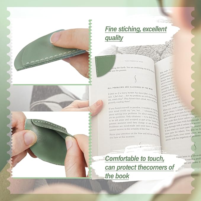 6 Pcs Fan-Shaped Page Book Marks - Leather Corner Bookmark for Women, Kids, Reading Lovers