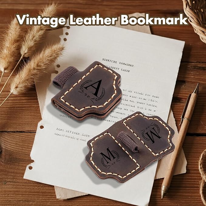 Custom Bygone Mark Bookmark with Pen Holder, 26 Letters Name Initial Personalized Magnetic Leather Bookmark, Gifts for Book Lovers, Readers, Travelers, Leather Book Marks (Wine Red, X)