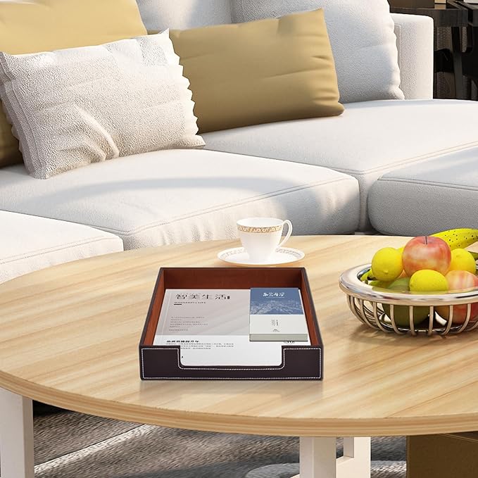 Leather Letter Tray, Office Supplies Desk Organizer for Mail Paper Files Magazines Jewelry Cosmetics,Luxury Letter Holder&Multipurpos Stackable Office Desktop Storage Box,Coffee