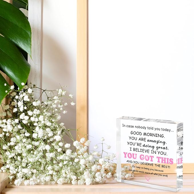 You Got This Gifts for Women - 4x4" Daily Affirmation Acrylic Sign with Uplifting Message "You Are Amazing, I Believe in You", Inspirational Desk Decor for Office, Bedroom