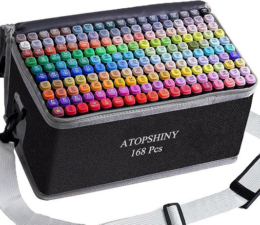 Alcohol Markers 168 Colors Drawing Pens Set Dual Tip Permanent Art Markers for Kids and Adult Gifts-168 Black Shell Refillable