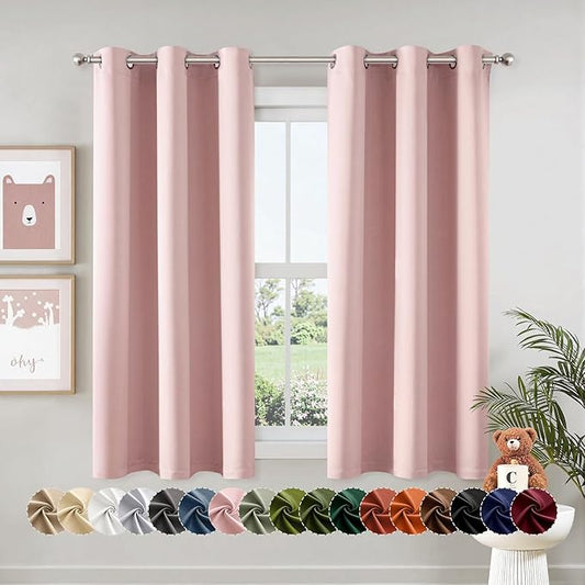 MIULEE Baby Pink Blackout Curtains - Bedroom Window Treatment Curtains Thermal Insulated Room Darkening Drapes for Living Room Kitchen Grommet Top Light Blocking Drapery, 40 x 54 Inches Long, 2 Panels