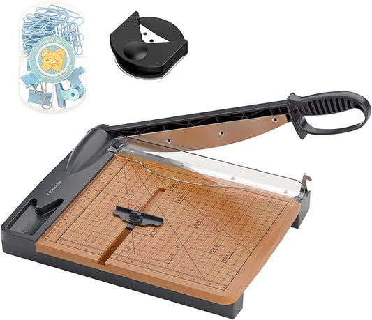 12'' Wood Guillotine Paper Cutter, Heavy Duty Wood Base Paper Trimmer with 32 Sheets Capacity Paper Cutting Board for Classroom, Crafting, Cardstock, Art Projects