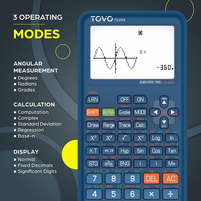 TOVO Scientific Calculator with Graphing Functions, Multiple Modes, 360 Functions, Large Screen, Intuitive Interface for Beginners, High School & Advanced Courses, TS-259 (Developed by CATIGA)