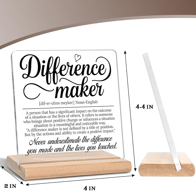 Inspirational Gifts for Coworker, Difference Maker Definition Acrylic Plaque Sign, Thank you Gifts, Therapist Gifts for Boss, Leader, Employee, Manager and Mentor, Office Home Decor for Desk