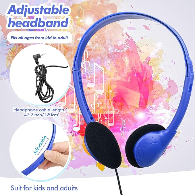 Xuhal 200 Pack Kids Headphones Bulk Classroom Headphones for Student with 3.5 mm Plug Wired On Ear for Church Christian Sunday School Library Children Teens Boys Girls Adults(Blue)