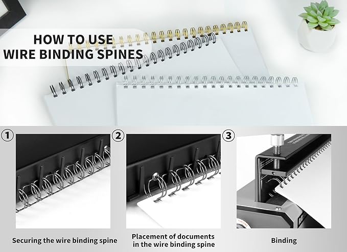 Rayson 2:1 Pitch Double Loop Wire Binding Spines, 3/8 Inch (9.5mm), 21 Loops, Black, Holds 10–70 Sheets, Pack of 100 – Metal Wire Binding Combs for Letter Size Paper