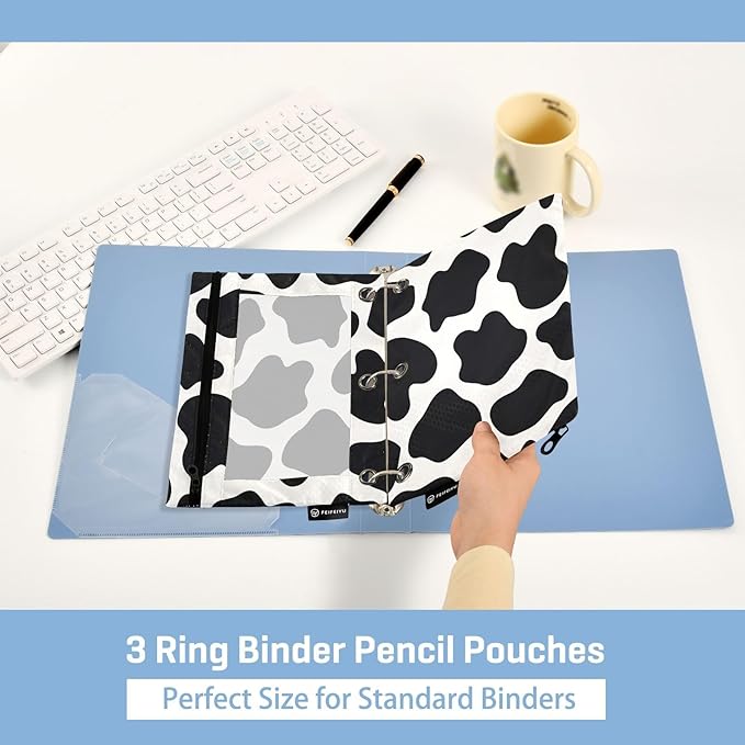 ALAZA Pencil Pouch for 3 Ring Binder, Cows Print Binder Pencil Pouches with Clear Window Zipper Pencil Case Cosmetic Bags for Office College Supplies, 2PCS