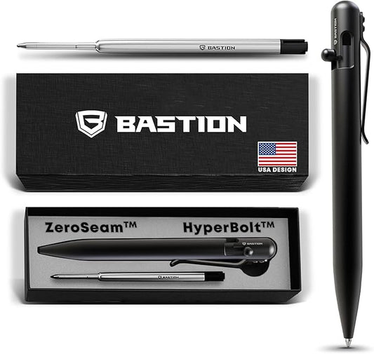 BASTION® Luxury Bolt Action Pen, Durable Professional Ballpoint Pen with Fine Tip, EDC Tactical Pen Ink Refillable Pen - Zirconium Black