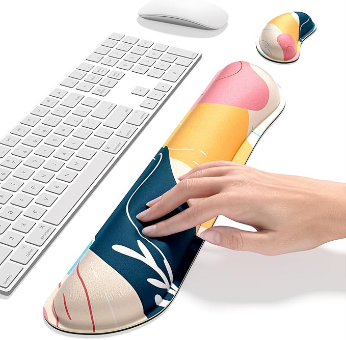 Dapesuom Enlarge Keyboard Wrist Rest, Memory Foam Wrist Cushion for Desk Mats Support, Cute Typing Pain Relief Keyboard Mouse Pad Rests Set with Non-Slip Base for Gaming Laptop Computer, Pink Abstract