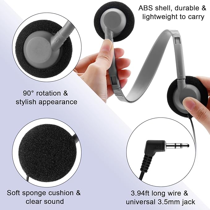 Yunsailing 30 Pack Class Set Headphones for Kids Students Bulk Classroom Headsets School Earphones Adjustable with 3.5mm Jack for Children Youth Boys Girls Adults Laptop Computer(Grey)