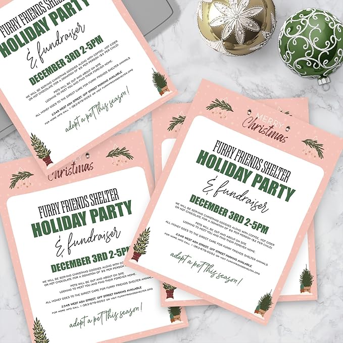Greenery Merry Christmas Pink Letterhead / 50 Sheets / 8.5" x 11" Festive Tree Holiday Paper/Decorative Modern Winter Stationery Letterhead