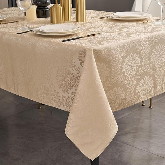 Romanvicky Christmas Jacquard Tablecloth Gold Flower Pattern Rectangle Table Cloth Spill Proof Wrinkle Resistant Polyester Table Cover for Party, Kitchen, Thanksgiving Decoration, 52 x 70 Inch
