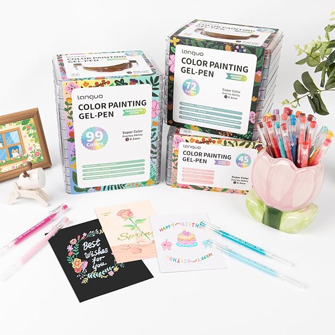 Gel Pens For Coloring, 99 Pack Colored Pens for Black Paper & White Paper, 0.6MM Fine Point Pens for Coloring, Writing, Drawing, Journaling, Note Taking, School, Office, Home