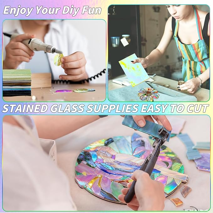 36 Sheets Iridescent Stained Glass Sheet Variety Pack, 4 X 6 inch Cathedral Art Glasses for Home Decor, Stained Glass Supplies for Glass Projects and Mosaic Crafts