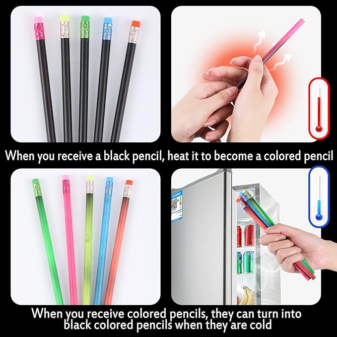 Outus 15 Pieces Color Changing Mood Pencil Bulk with Eraser 2B Wooden Heat Activated Fun Pencils Assorted Colors Thermochromic Pens Gifts for Prizes Birthday Gift Party Favors