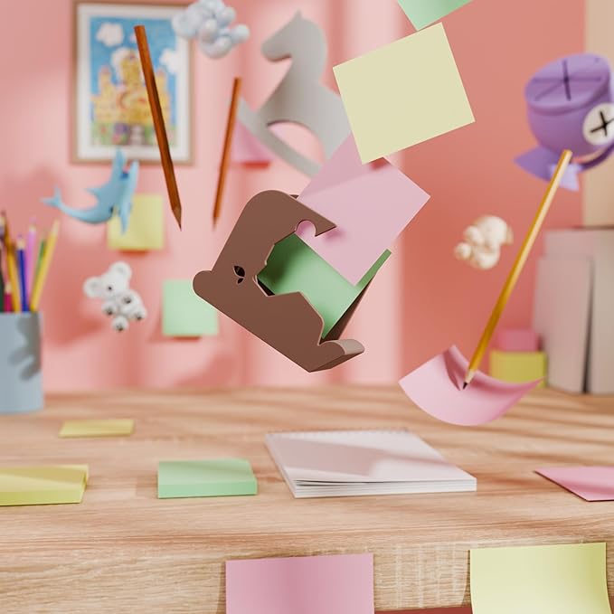 Li&Zhao Bear Sticky Note Holder - Cute Post It Note Dispenser Memo Dispenser Pen Holder Sticky Note Dispenser Post It Note Holder Notepad Holder for Desk School Office(Brown)