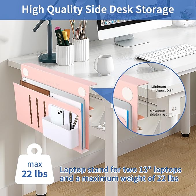 LUKETURE Desk Side Storage, Steel Side Desk Organizer, No Drill Workspace Organizers, Clamp on Computer Desk Accessories, with Magnetic Pen Holder, Fits Flat Edge Tables 0.3" to 2.8"
