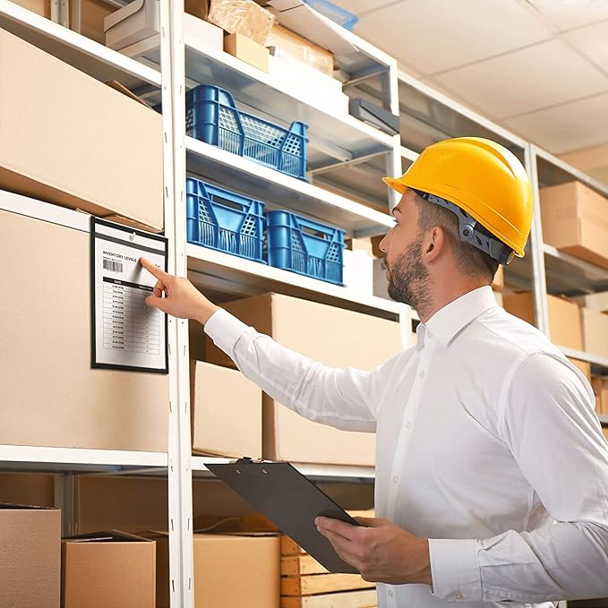 Job Ticket Holders 9x12 - (60 Pack), 8.5 x 11 Letter Size, Dry Erase Pockets, Clear & Black Plastic Sleeves - Durable, Reusable, and Practical for Work & Classroom Organization