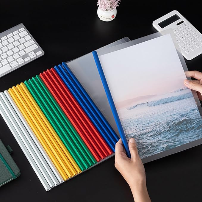 JOERSH 10Pcs Clear Report Covers with Sliding Bar, 40 Sheet Capacity Plastic Binder Paper Protector, Report Folders with Clear Cover for Resume File Documents, 5 Colors