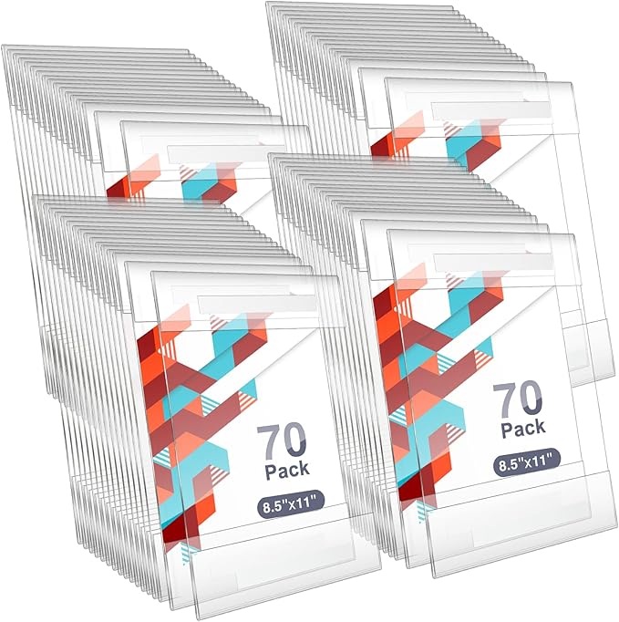 Kigley 70 Packs 8.5 x 11" Wall Mount Acrylic Sign Holder with Tape Clear Acrylic Sign Holder for Paper Poster Menu Door Wall Document for Office Home Store Restaurant No Drilling