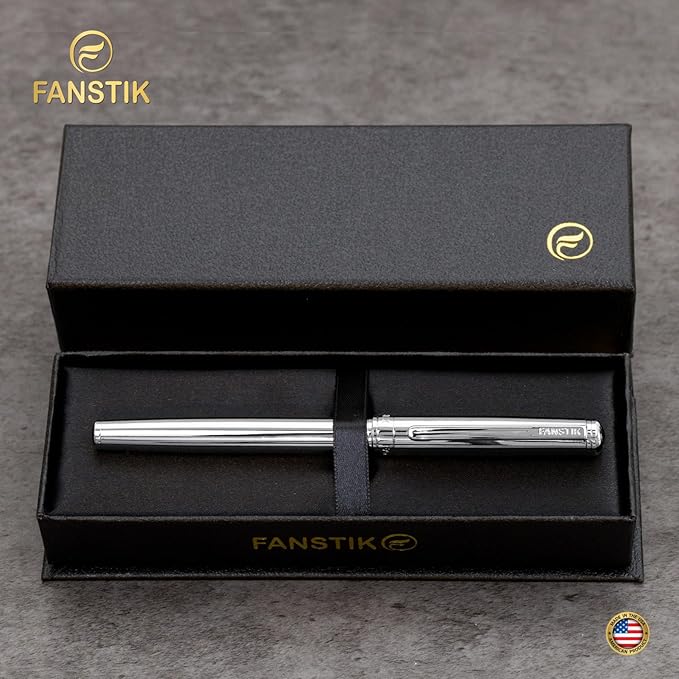 Customized Silver Luxury Rollerball pen (Made In USA) fancy gift set for women, Chrome Finish, Professional executive pen gift set for men (Lux Custom-Rollerball Silver)