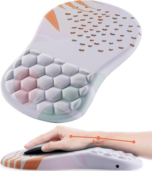 Mouse Pad Wrist Support, Ergonomic Mouse Pad with Wrist Rest, Comfortable Computer Mouse Pad for Laptop, Pain Relief Mousepad with Non-Slip PU Base Tropical Leaves