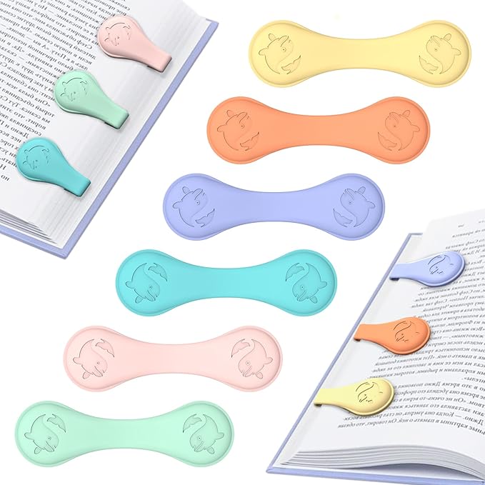 Magnetic Silicone Bookmarks for Reading Book, 6 PCS Extra Strong Magnetic Book Mark Clip Cute Dolphin Book Page Holders Accessories Gift for Women, Men, Book Lovers, Teachers, Readers, Kids