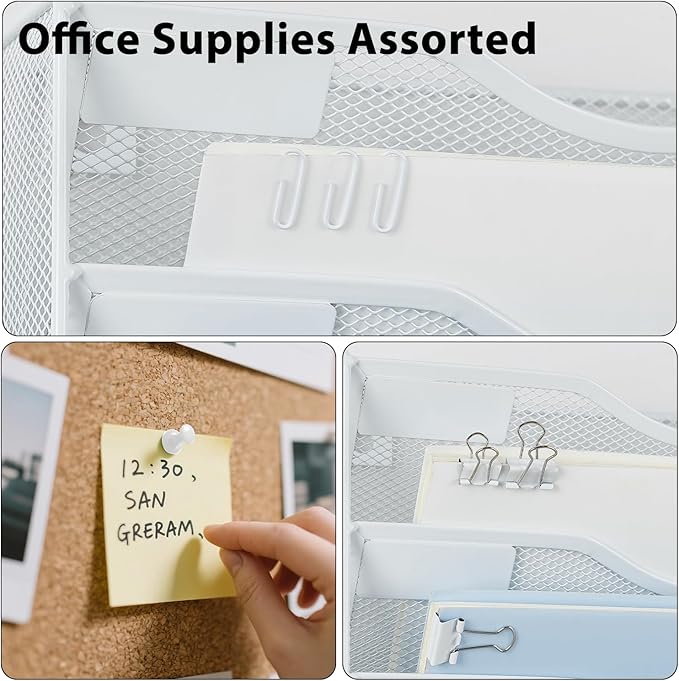 Hanging Wall File Organizer with Office Assorted, 5 Pockets Mesh Wall Mounted File Folder Holder for Mail, Paper, Document, Binder, Magazine, Menu (White)