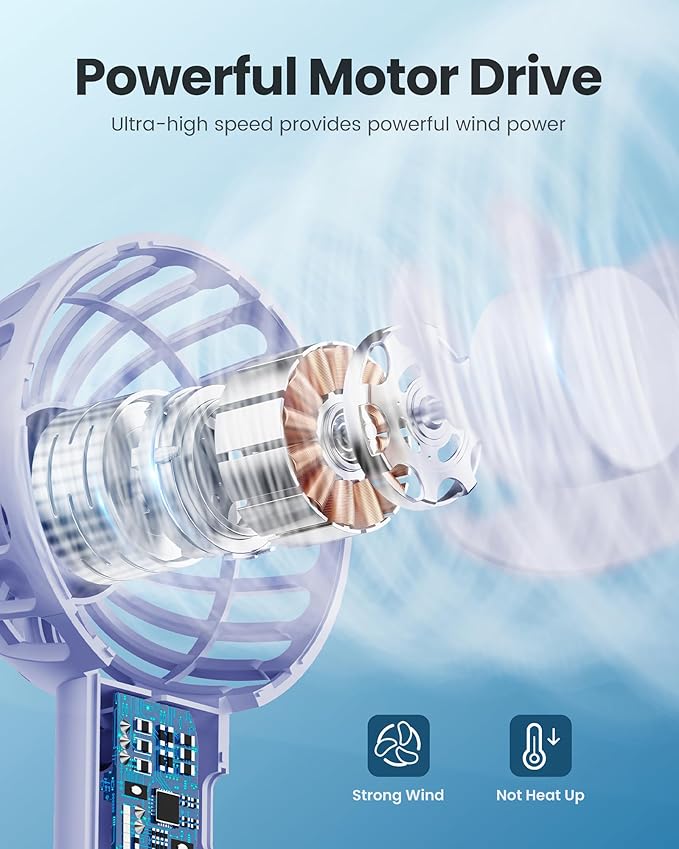 Gaiatop Mini Portable Fan, Small and Powerful, Cute Design 3 Speed Personal Handheld fan and Desktop with Base, Lightweight USB Rechargeable for Travel Lash Makeup Girl Women Summer Gift Purple