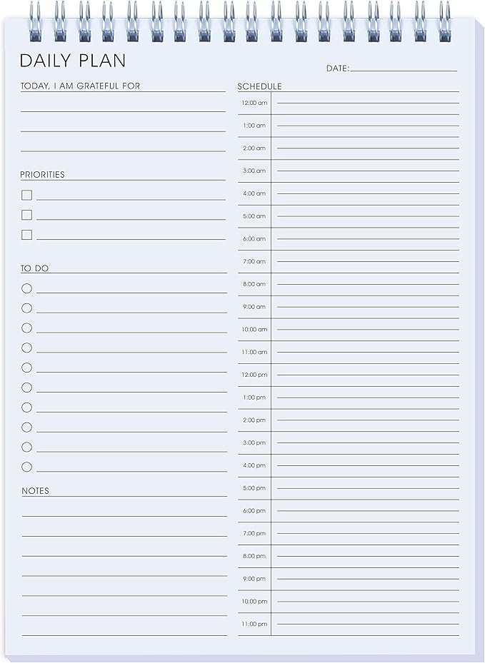24 Hour Daily Planner - To Do List for Work & Personal Life, Productivity Everyday Planner, Daily Schedule, 6.5 x 9.8