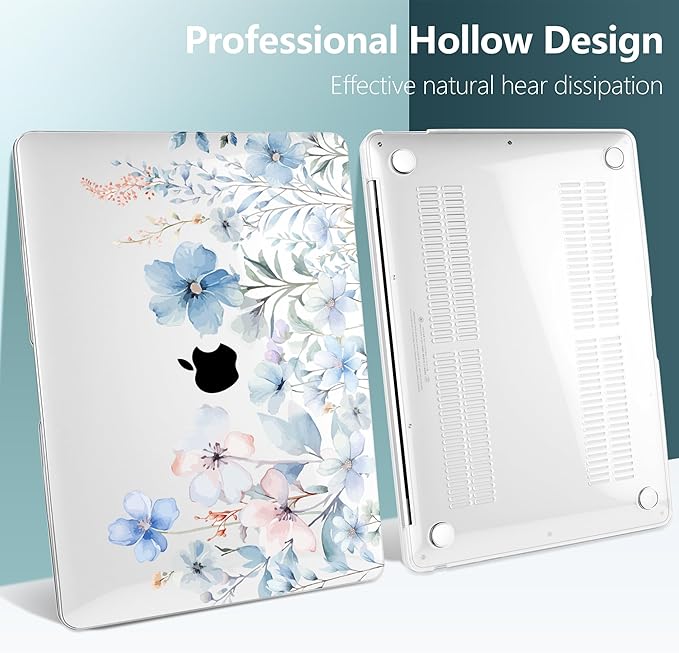 DONGKE Compatible with MacBook Air 13 inch Case 2021 2020 2019 2018 Release A2337 M1 A2179 A1932 with Retina Display & Touch ID, Plastic Hard Shell & Keyboard Cover - Blue Flowers