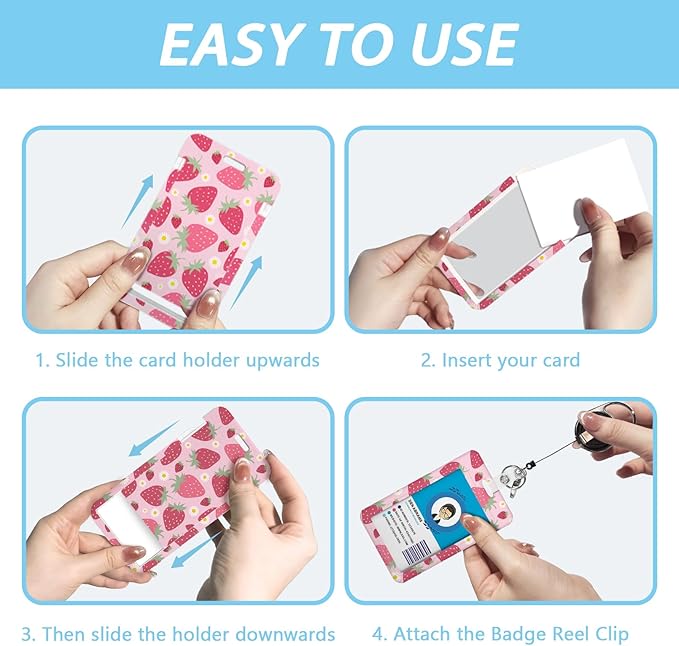 Gctriki Teacher Lanyard with id Holder, Cute Strawberry Lanyard for Keys, Funny Retractable Badge Reel Clip Keychain, Pink Lanyards for ID Badges Holder Nurse Teacher Workers Women Office Gifts