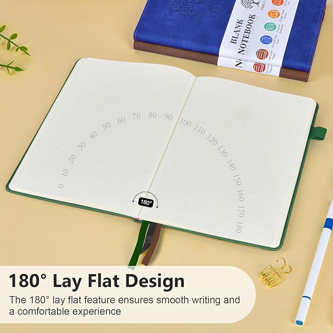 Blank Journal Ntebook for Men & Women, 160 Pages Blank Journals for Writing, Drawing,Sketch Book,5.9" x 8.5" Leather Sketchbook, Unlined Notebook for Work, School, Art - Green