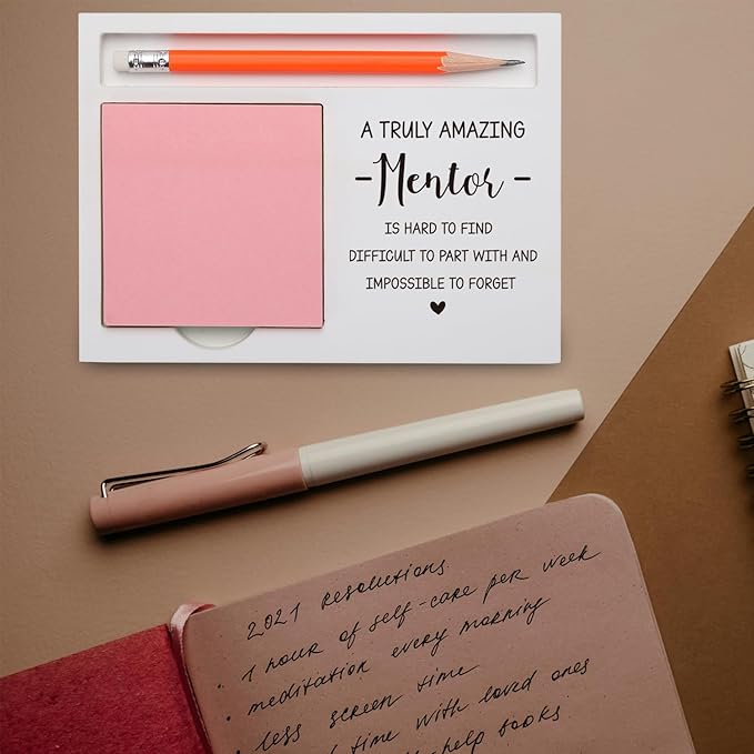 Mentor Appreciation Gift Desk Organizer with “A Truly Amazing Mentor” Quote for Farewell, Retirement, Graduation or Thank You Inspirational Desk White Note Pad Holder XBCT16