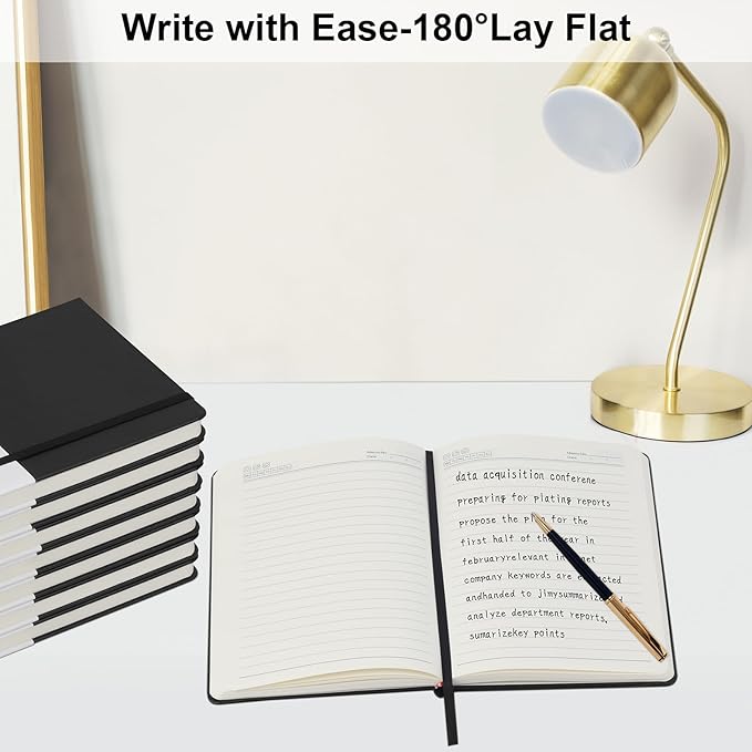 ZCZN 8 Pack Hardcover Journal Notebooks, 5.5"x8.3", Hardcover, Black, A5 Lined Journals for Notes-taking,Writing,Diary, Ruled Journaling Notebooks for Work School Travel Home