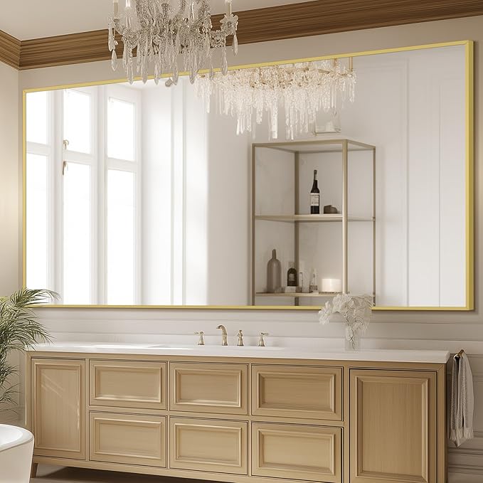 MELOMOIR 76"x44" Oversized Floor Mirror Freestanding, Oversized Mirror Full Length for Bedroom Living Room Dressing Room Gym Yoga Hair Salon, Gold Mirror Full Length with Shatterproof Tempered Glass