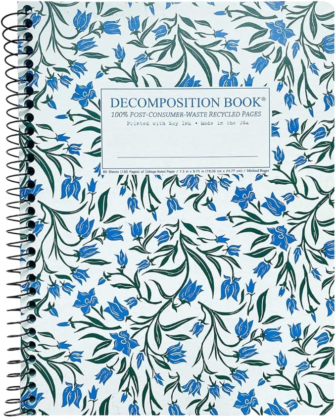 Decomposition 4-Pack Flowery Bouquet College Ruled Spiral Notebook - 9.75 x 7.5 Journal with 160 Lined Pages - 100% Recycled Paper - Cute Notebooks for School Supplies, Home & Office - Made in USA