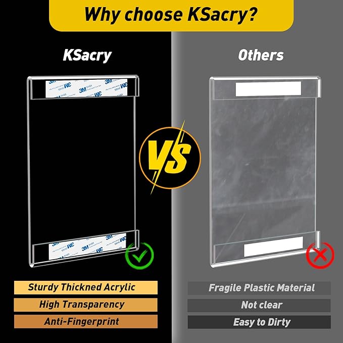 KSacry 10 Pcs Acrylic Sign Holder 11 x 8.5, Horizontal Wall Mount Sign Holders with 3M Adhesive, Clear Plastic Frames Paper Display Sign Holders for Office, Home, Store, Restaurant - No Drilling