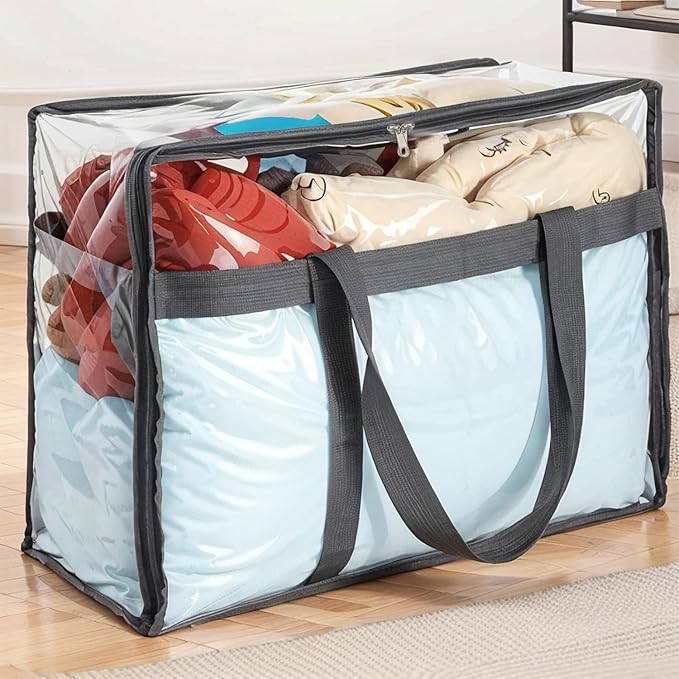 110L Large Capacity Clear Storage Bags with Zipper for Comforters, Blankets, Bedding, Quilts, Pillows – Plastic Storage Bags for Organizing Seasonal Clothes and Household Items