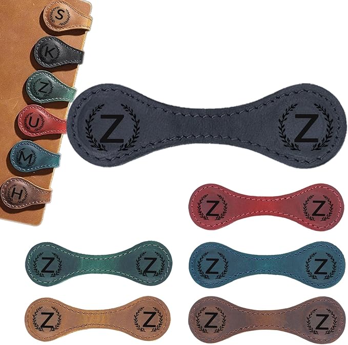 Magnetic Leather Bookmark with 26 Initial for Reading Women,Personalized Magnet Book Marks Gifts for Men,Book Lovers (Black, Z)