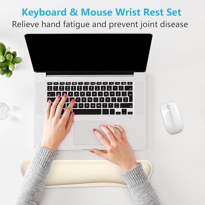 Dapesuom Enlarge Keyboard Wrist Rest, Memory Foam Keyboard Wrist Cushion for Computer Desk Mats Support, Typing Pain Relief Ergonomic Mouse Pad Rests with Non-Slip Base for Gaming Laptop, Navajo White