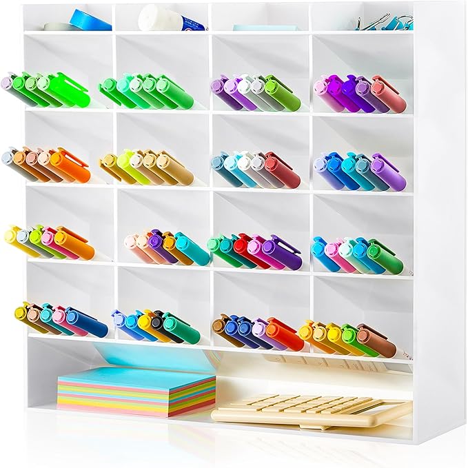 Acrylic Pen Organizer Storage for 250 Markers Vertical Marker Organizer Acrylic Pen Display Holder for Office Desk Desktop Stationery Pencil Storage, White, 13 x 4 x 12.4 Inch