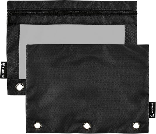 Gredecor Binder Pencil Pouch 3 Ring Black Zipper Pencil Pouches Case 2 Pack Clear Window Binder Organizer for School Office