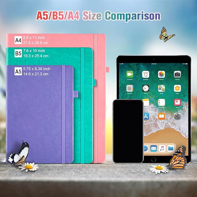 Lined Notebook Journal for Women Men, A5 College Ruled Notebook, 312 Numbered Pages Notebooks for Work, 100gsm Paper Daily Journal, Hardcover Vegan Leather Journals for Writing Office, Peacock Blue