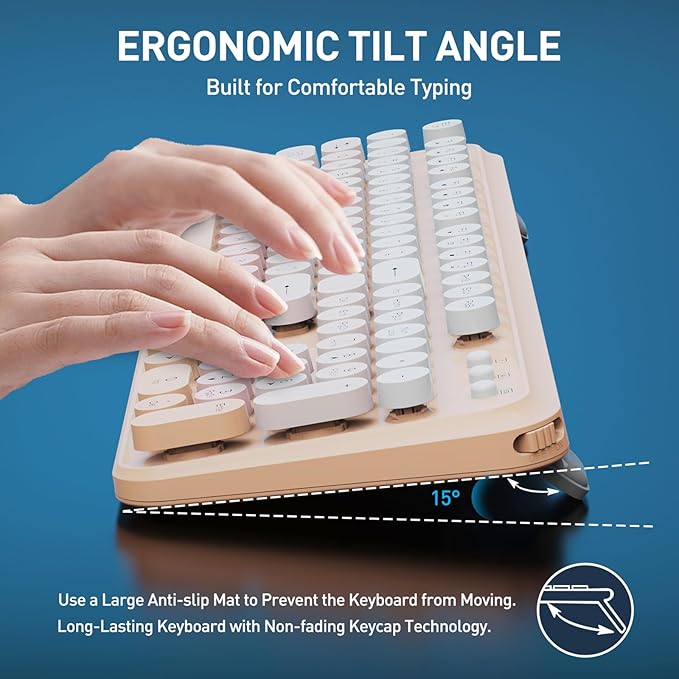 Wireless Keyboard and Mouse Combo, 2.4 GHz Full-Sized Wireless Keyboard Mouse with Round Keycaps for Windows, Computer, Desktop, PC, Laptop (GradientPink)