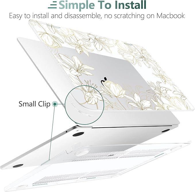 DONGKE Compatible with M4 MacBook Air 15 inch Case 2025 2024 2023 A3241 A3114 A2941 M3 M2 Liquid Retina Display Touch ID, Plastic Hard Case & Keyboard Skin & Screen Protector - Golden Floral