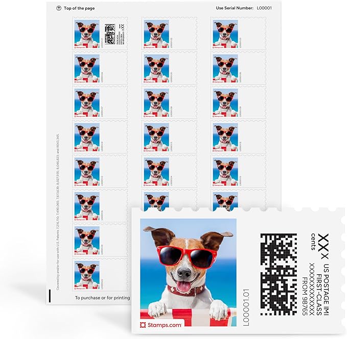 Summer Pup NetStamps 1200-Pack (50 Sheets) Printable Postage Labels (Stamps.com Subscription Required) - Print Approved Postage - Inkjet & Laser Printers - Business, Personal, Home