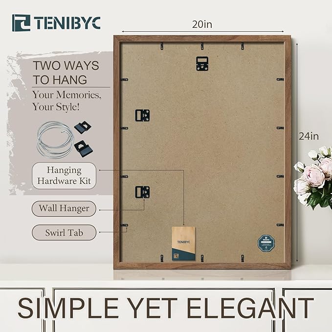 20x24 Walnut Poster Frame Set of 3 - Natural Brown, Solid Wood Picture Frame, Wall Hanging