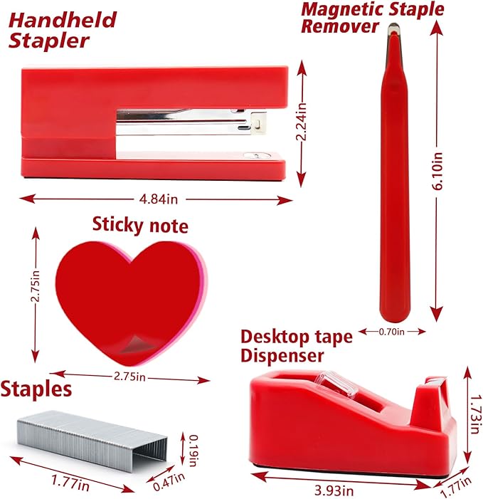 Red Stapler and Tape Dispenser Set - Office Accessory Kit, Gift for Students, Women, Coworkers, Boss Lady, Office Clerks